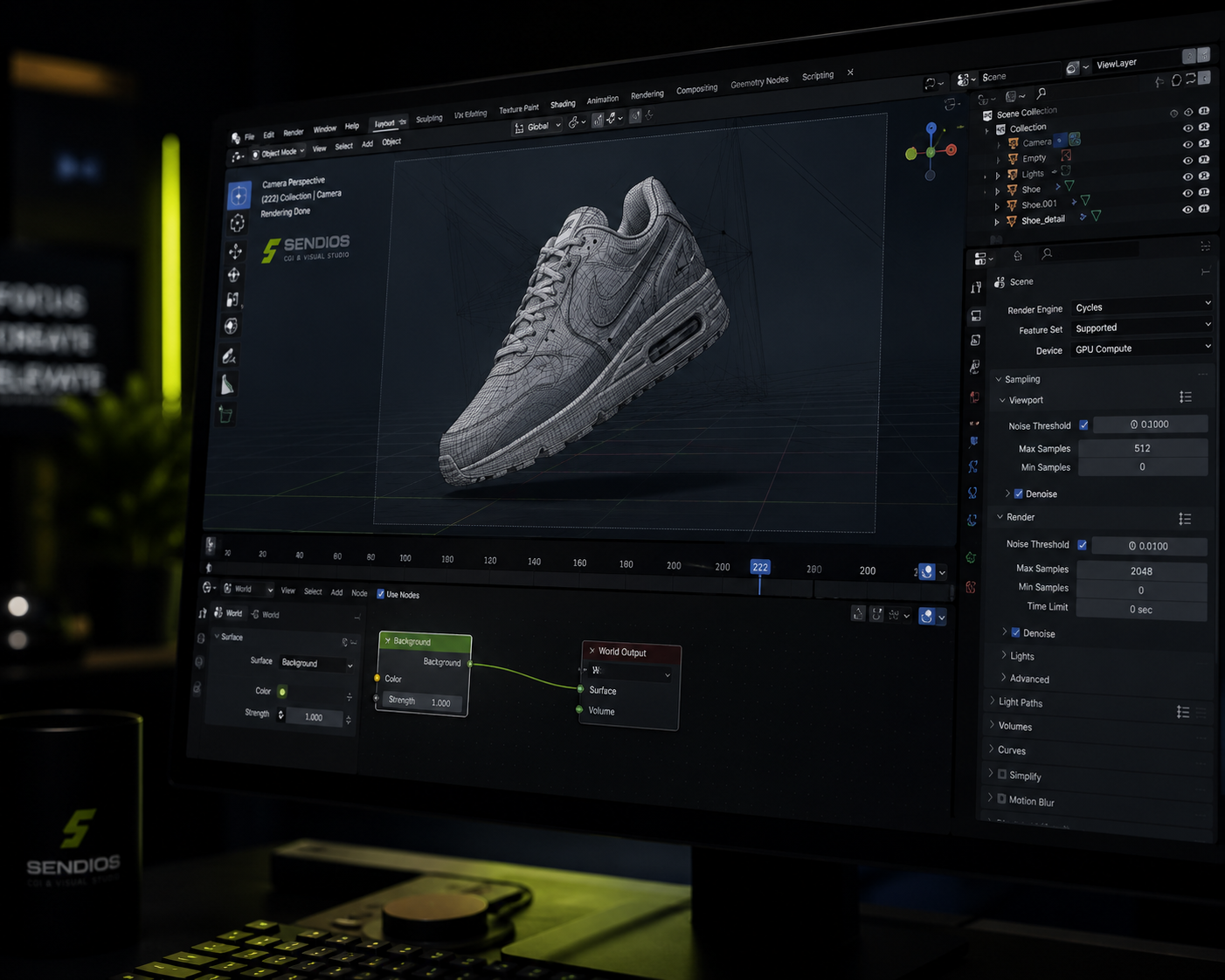 3D render viewport during production